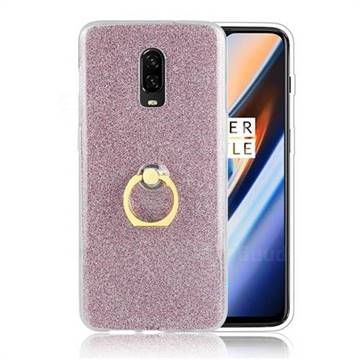 Luxury Soft TPU Glitter Back Ring Cover with 360 Rotate Finger Holder Buckle for OnePlus 6T - Pink