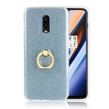 Luxury Soft TPU Glitter Back Ring Cover with 360 Rotate Finger Holder Buckle for OnePlus 6T - Blue
