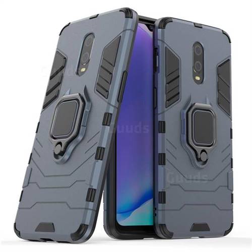 Black Panther Armor Metal Ring Grip Shockproof Dual Layer Rugged Hard Cover for OnePlus 6T - Blue