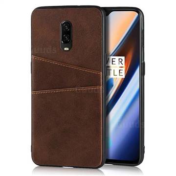 Simple Calf Card Slots Mobile Phone Back Cover for OnePlus 6T - Coffee