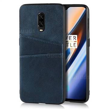Simple Calf Card Slots Mobile Phone Back Cover for OnePlus 6T - Blue