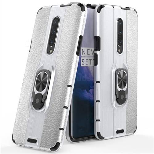 Alita Battle Angel Armor Metal Ring Grip Shockproof Dual Layer Rugged Hard Cover for OnePlus 6T - Silver