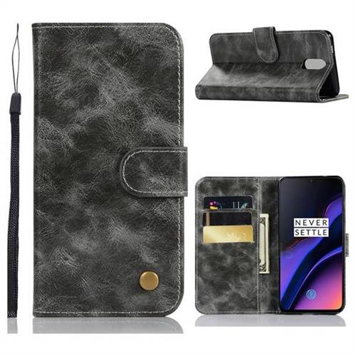 Luxury Retro Leather Wallet Case for OnePlus 6T - Gray