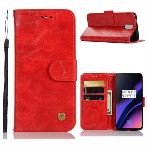 Luxury Retro Leather Wallet Case for OnePlus 6T - Red