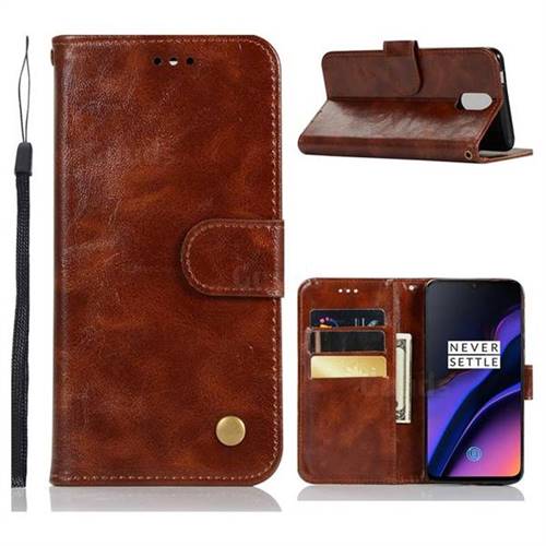 Luxury Retro Leather Wallet Case for OnePlus 6T - Brown