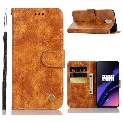 Luxury Retro Leather Wallet Case for OnePlus 6T - Golden
