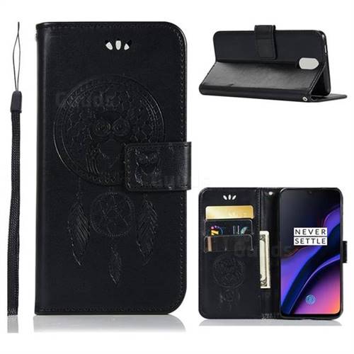 Intricate Embossing Owl Campanula Leather Wallet Case for OnePlus 6T - Black