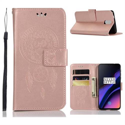 Intricate Embossing Owl Campanula Leather Wallet Case for OnePlus 6T - Rose Gold