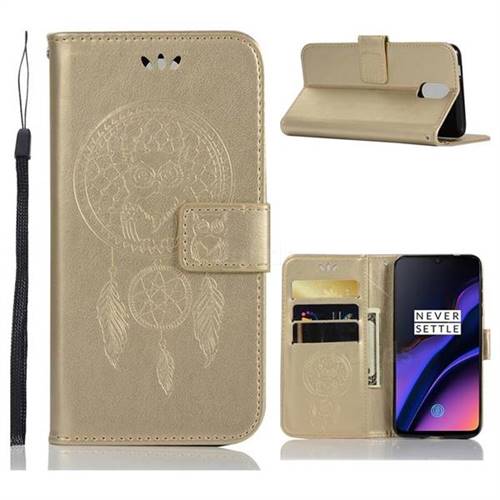 Intricate Embossing Owl Campanula Leather Wallet Case for OnePlus 6T - Champagne