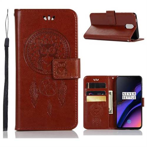 Intricate Embossing Owl Campanula Leather Wallet Case for OnePlus 6T - Brown