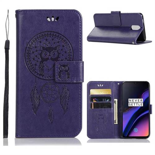 Intricate Embossing Owl Campanula Leather Wallet Case for OnePlus 6T - Purple