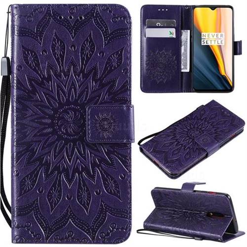 Embossing Sunflower Leather Wallet Case for OnePlus 6T - Purple