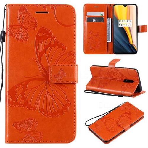 Embossing 3D Butterfly Leather Wallet Case for OnePlus 6T - Orange