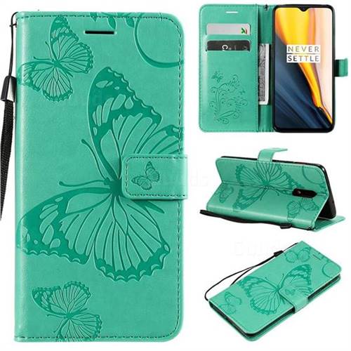 Embossing 3D Butterfly Leather Wallet Case for OnePlus 6T - Green