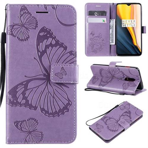 Embossing 3D Butterfly Leather Wallet Case for OnePlus 6T - Purple