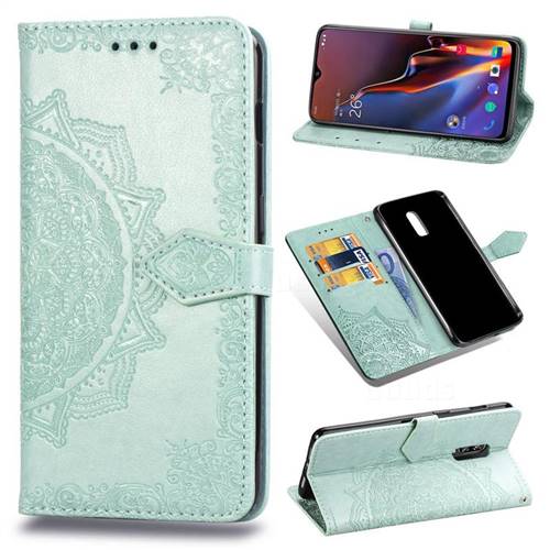 Embossing Imprint Mandala Flower Leather Wallet Case for OnePlus 6T - Green