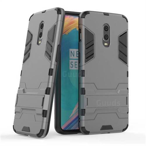 Armor Premium Tactical Grip Kickstand Shockproof Dual Layer Rugged Hard Cover for OnePlus 7 - Gray