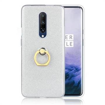Luxury Soft TPU Glitter Back Ring Cover with 360 Rotate Finger Holder Buckle for OnePlus 7 - White