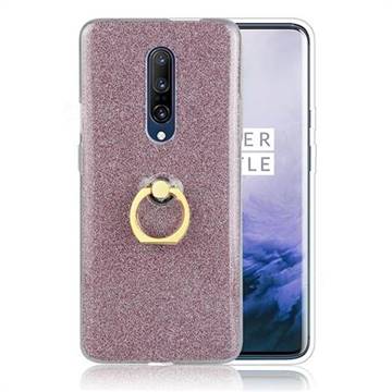 Luxury Soft TPU Glitter Back Ring Cover with 360 Rotate Finger Holder Buckle for OnePlus 7 - Pink
