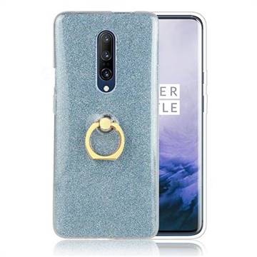 Luxury Soft TPU Glitter Back Ring Cover with 360 Rotate Finger Holder Buckle for OnePlus 7 - Blue