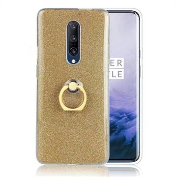 Luxury Soft TPU Glitter Back Ring Cover with 360 Rotate Finger Holder Buckle for OnePlus 7 - Golden