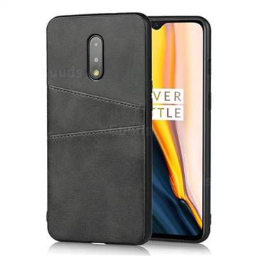 Simple Calf Card Slots Mobile Phone Back Cover for OnePlus 7 - Black