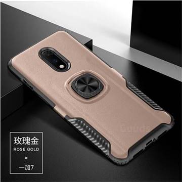 Knight Armor Anti Drop PC + Silicone Invisible Ring Holder Phone Cover for OnePlus 7 - Rose Gold