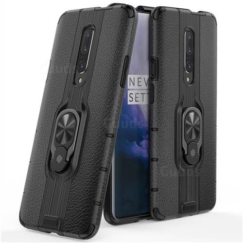 Alita Battle Angel Armor Metal Ring Grip Shockproof Dual Layer Rugged Hard Cover for OnePlus 7 - Black