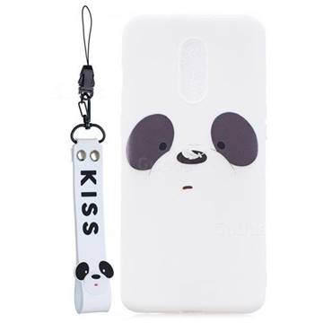 White Feather Panda Soft Kiss Candy Hand Strap Silicone Case for OnePlus 7