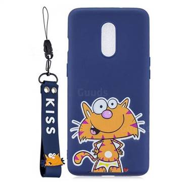 Blue Cute Cat Soft Kiss Candy Hand Strap Silicone Case for OnePlus 7
