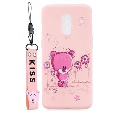 Pink Flower Bear Soft Kiss Candy Hand Strap Silicone Case for OnePlus 7
