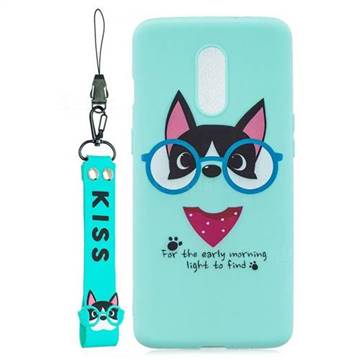 Green Glasses Dog Soft Kiss Candy Hand Strap Silicone Case for OnePlus 7