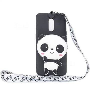 White Panda Neck Lanyard Zipper Wallet Silicone Case for OnePlus 7