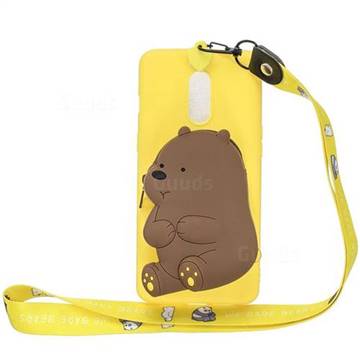 Yellow Bear Neck Lanyard Zipper Wallet Silicone Case for OnePlus 7