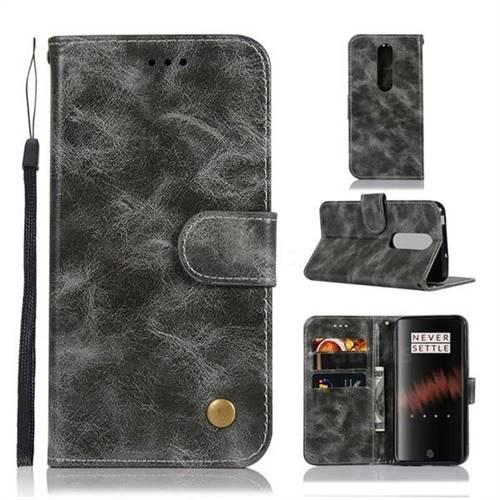 Luxury Retro Leather Wallet Case for OnePlus 7 - Gray