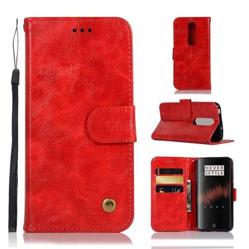 Luxury Retro Leather Wallet Case for OnePlus 7 - Red