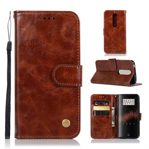 Luxury Retro Leather Wallet Case for OnePlus 7 - Brown