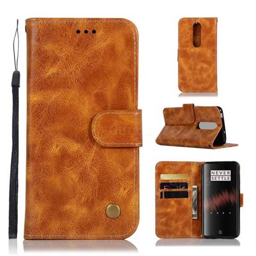 Luxury Retro Leather Wallet Case for OnePlus 7 - Golden