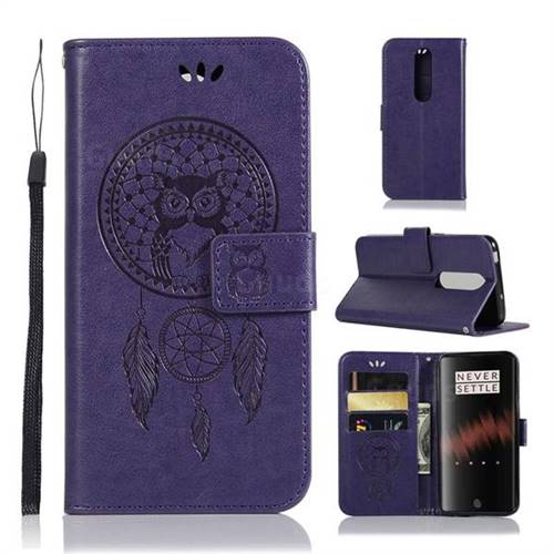 Intricate Embossing Owl Campanula Leather Wallet Case for OnePlus 7 - Purple