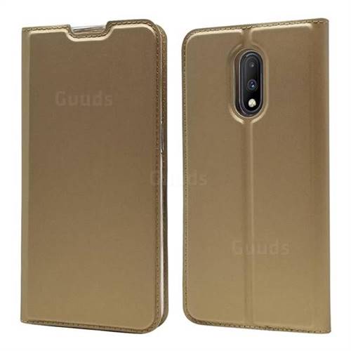 Ultra Slim Card Magnetic Automatic Suction Leather Wallet Case for OnePlus 7 - Champagne