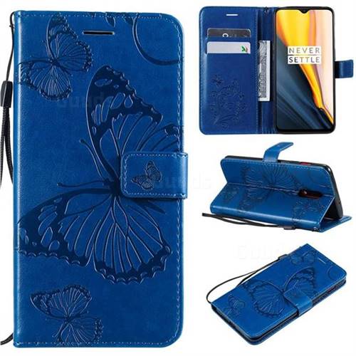 Embossing 3D Butterfly Leather Wallet Case for OnePlus 7 - Blue