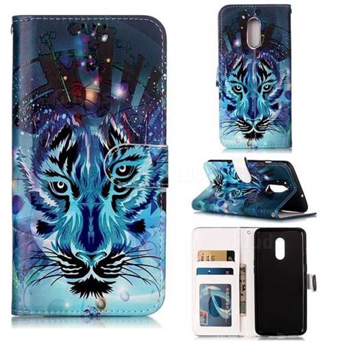 Ice Wolf 3D Relief Oil PU Leather Wallet Case for OnePlus 7