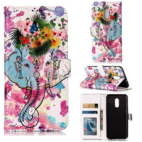 Flower Elephant 3D Relief Oil PU Leather Wallet Case for OnePlus 7