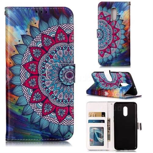 Mandala Flower 3D Relief Oil PU Leather Wallet Case for OnePlus 7