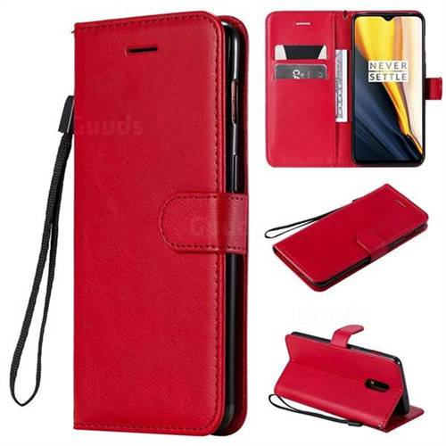 Retro Greek Classic Smooth PU Leather Wallet Phone Case for OnePlus 7 - Red