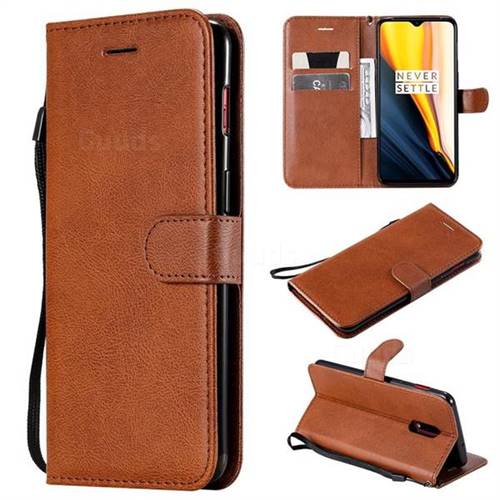 Retro Greek Classic Smooth PU Leather Wallet Phone Case for OnePlus 7 - Brown