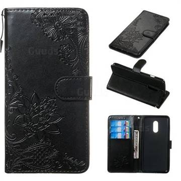 Intricate Embossing Lotus Mandala Flower Leather Wallet Case for OnePlus 7 - Black