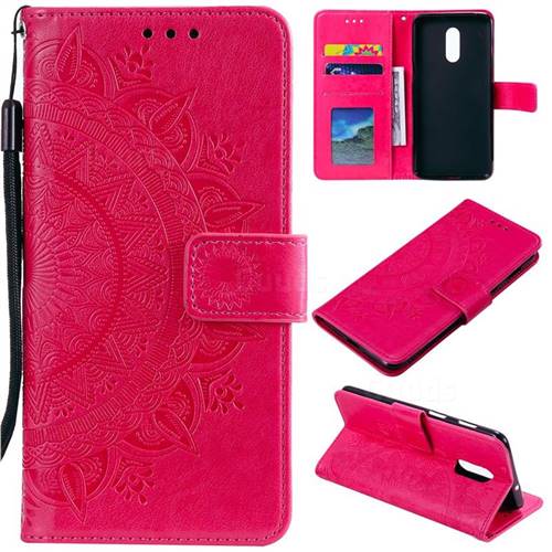 Intricate Embossing Datura Leather Wallet Case for OnePlus 7 - Rose Red