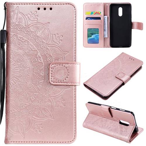 Intricate Embossing Datura Leather Wallet Case for OnePlus 7 - Rose Gold