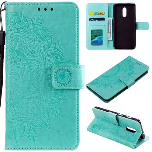 Intricate Embossing Datura Leather Wallet Case for OnePlus 7 - Mint Green